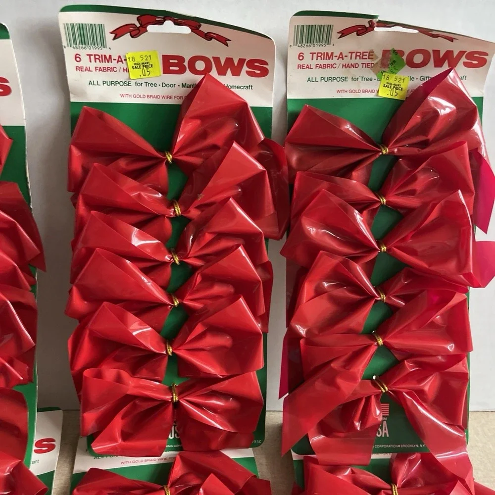 6- Vintage Trim-a-Tree Bows 6 Packs NEW In Package Christmas Decor Old Stock NOS